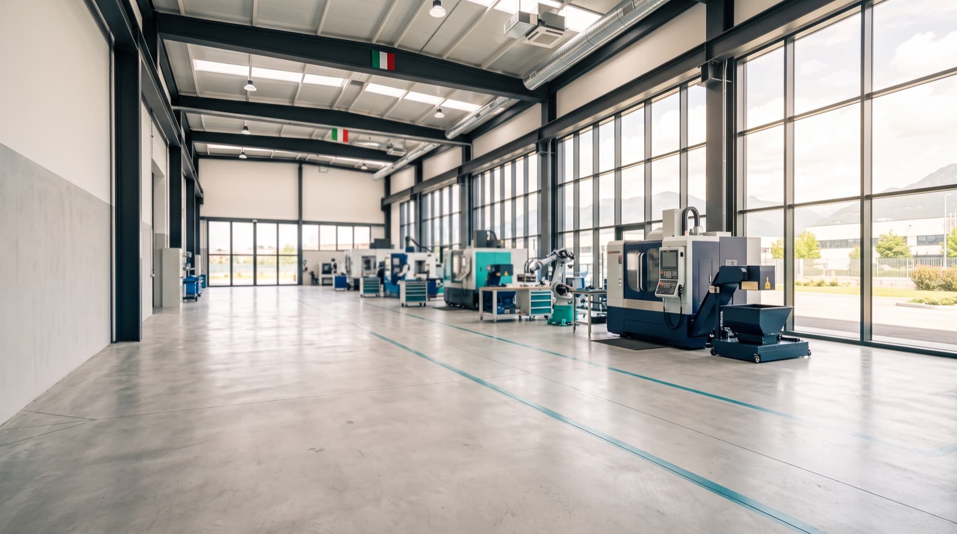 Stabilimento manifatturiero italiano con macchinari CNC di nuova generazione